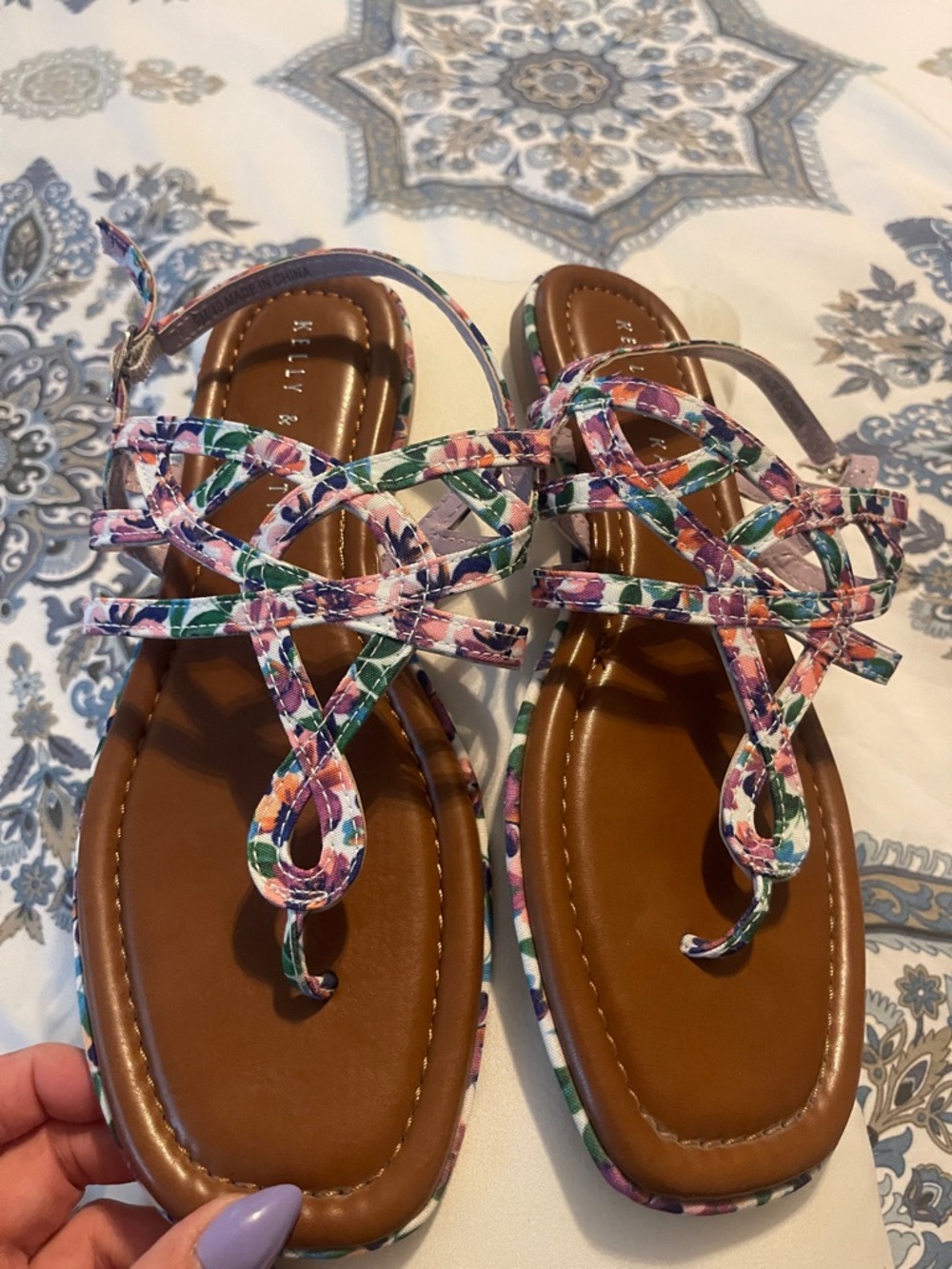 Kelly & Katie Brown Footbed Floral Strappy Sandals